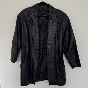 G-III Vintage Women's Genuine Black Leather Longline Jacket - Size S